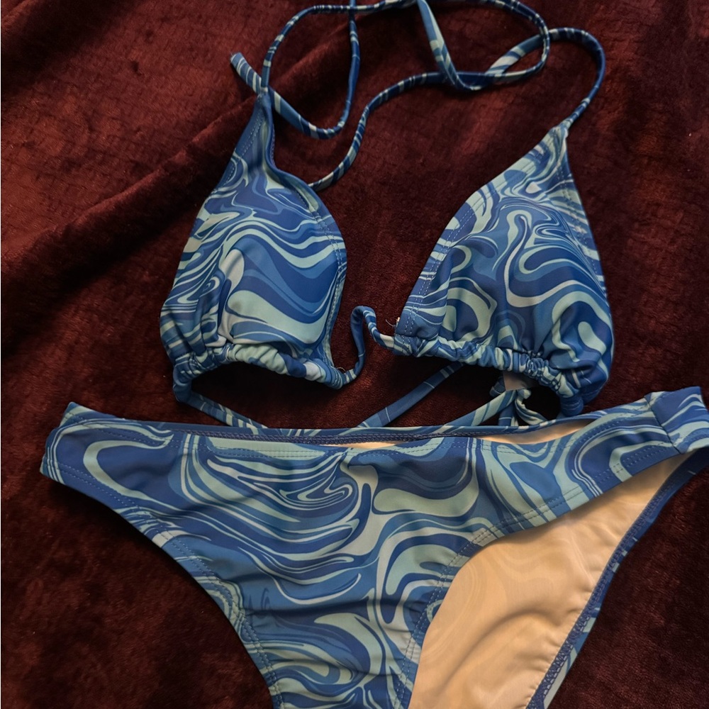 3 pc Blue Swirl Bikini Set